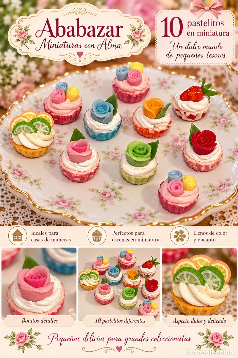 Casas de mu&ntilde;ecas: Surtido de pasteles con flor en miniatura - Foto 2