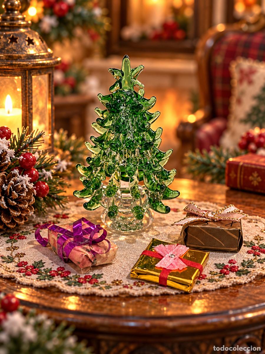 Casas de mu&ntilde;ecas: &Aacute;rbol de Navidad de cristal en miniatura con peque&ntilde;os regalos para casa de mu&ntilde;ecas