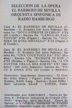 Casetes antiguos: EL BARBERO DE SEVILLA. SELECCION DE LA OPERA. CASE-089 - Foto 2