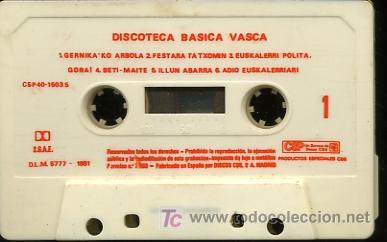 Cassetes antigas: Discoteca b&aacute;sica vasca - Casete 1981 (Solo cinta)