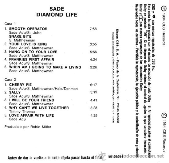 Casetes antiguos: Sade --- Diamond Life - Foto 3