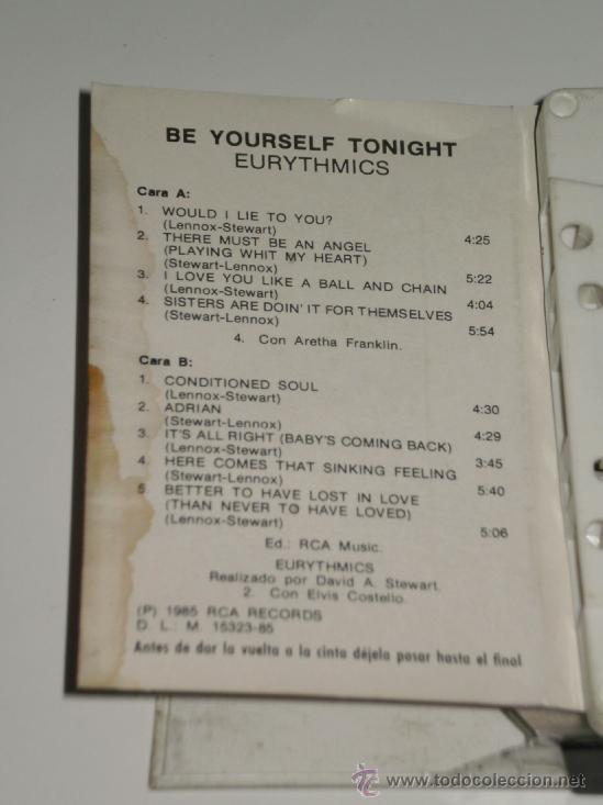 Casetes antiguos: CASETE - EURYTHMICS , BE YOURSELF TONIGHT , 1985 - Foto 2