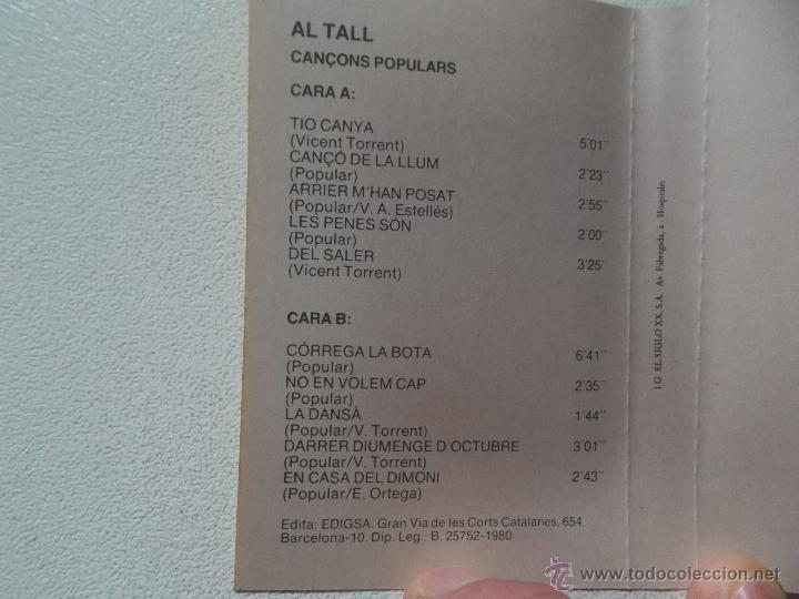 Casetes antiguos: AL TALL - CANCONS TRADICIONALS - EDIGSA 1979 - Foto 4