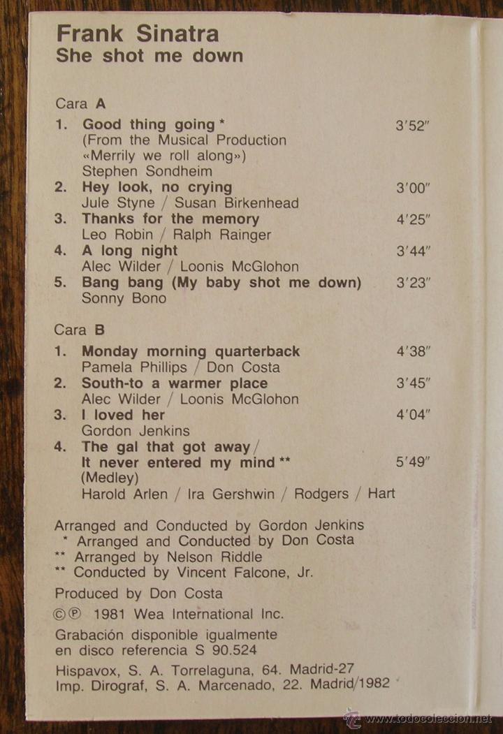 Casetes antiguos: FRANK SINATRA: SHE SHOT ME DOWN. REPRISE-HISPAVOX 1981 - Foto 2