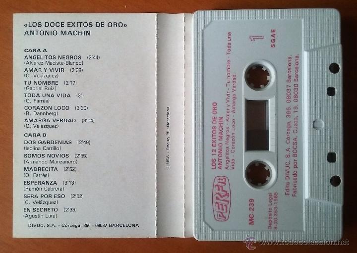 Casetes antiguos: ANTONIO MACHIN. 12 EXITOS DE ORO. CASSETTE. CASETE. - Foto 2
