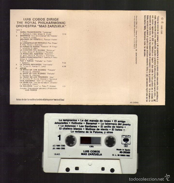 Casetes antiguos: LUIS COBOS - M&Aacute;S ZARZUELA &middot; CBS, 1985 - - Foto 3