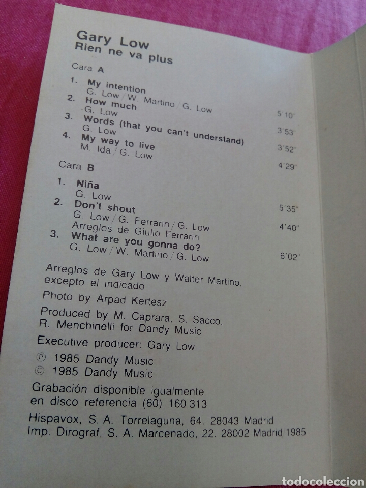 Casetes antiguos: Car&aacute;tula casete Gary Low - Foto 2
