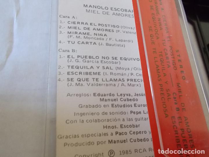 Casetes antiguos: MANOLO ESCOBAR, MIEL DE AMORES. - Foto 2