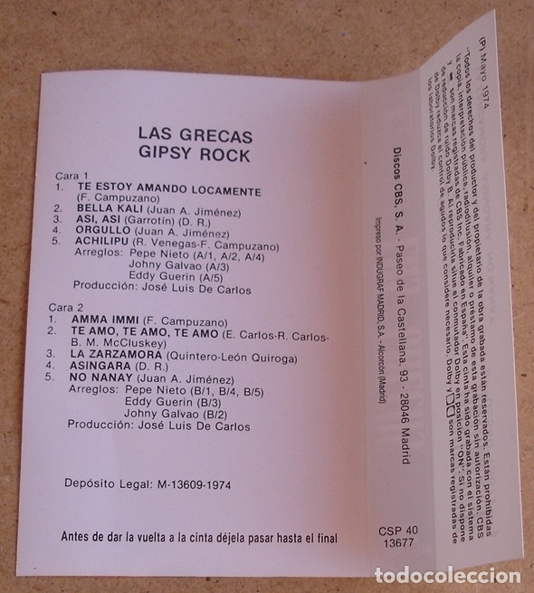 Casetes antiguos: LAS GRECAS - GIPSY ROCK (MC) - Foto 4