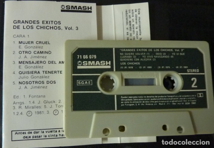 Casetes antiguos: LOS CHICHOS //GRANDES EXITOS// VOL. 3//SMASH// - Foto 2