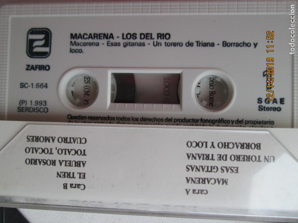 Casetes antiguos: LOS DEL RIO , MACARENA , - 1993 - Foto 2