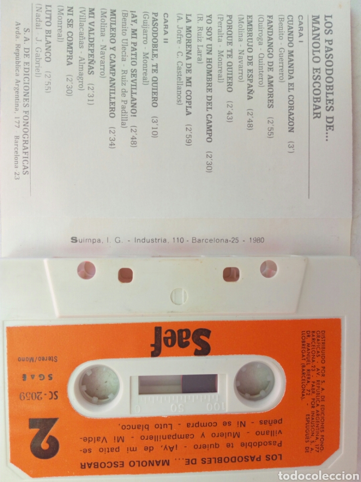 Casetes antiguos: Manolo Escobar cassette los pasodobles 1 - Foto 3