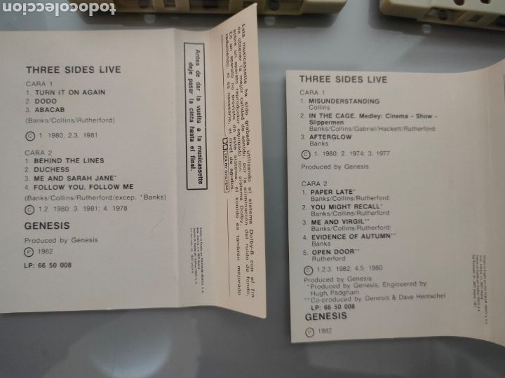 Casetes antiguos: 2x CASSETTE GENESIS THREE SIDES LIVE Vol. I y II - Foto 4