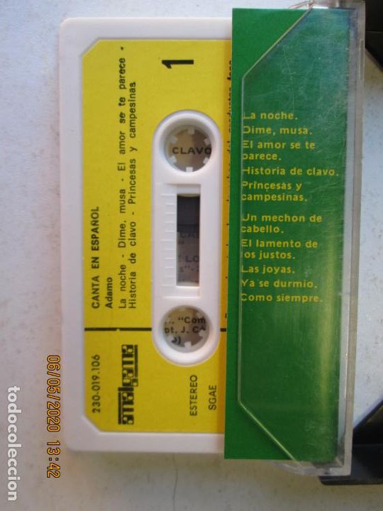Casetes antiguos: ADAMO CANTA EN ESPA&Ntilde;OL - EMI 1982 - CASSETTE. - Foto 2