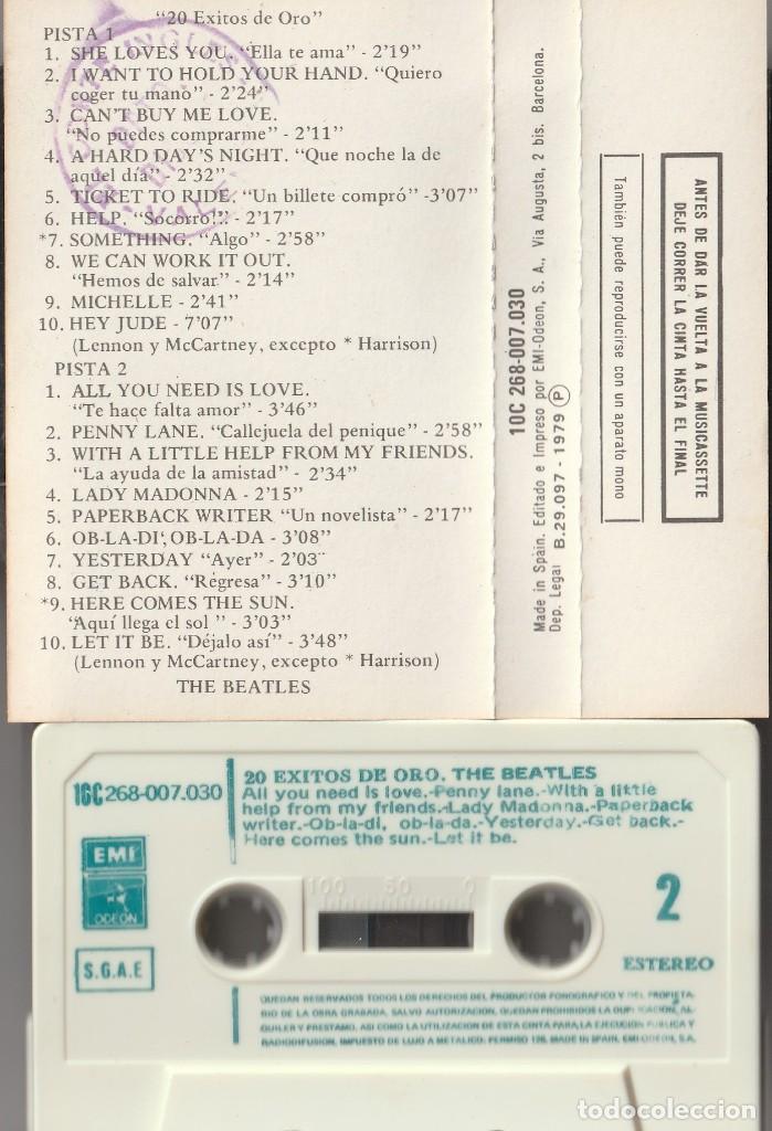 Casetes antiguos: THE BEATLES - 20 EXITOS DE ORO (CASSETTE EMI-ODEON 1979) - Foto 2