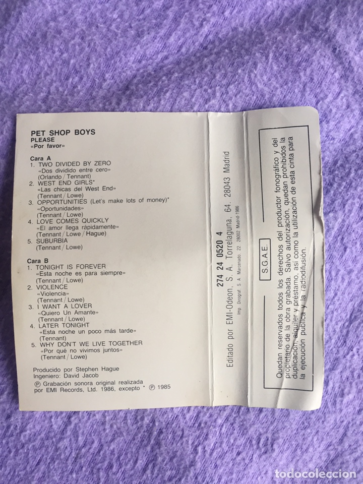 Casetes antiguos: Pet Shop Boys please / casete - Foto 6