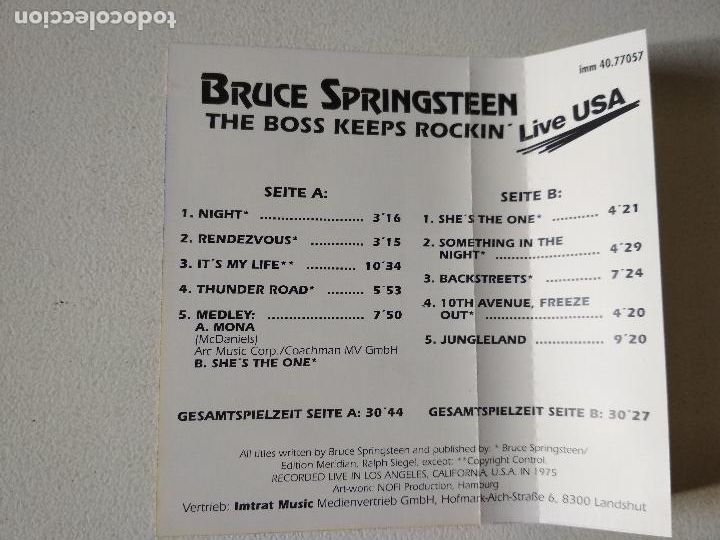Casetes antiguos: BRUCE SPRINGSTEEN, LIVE USA PR RECORD GERMANY - Foto 4