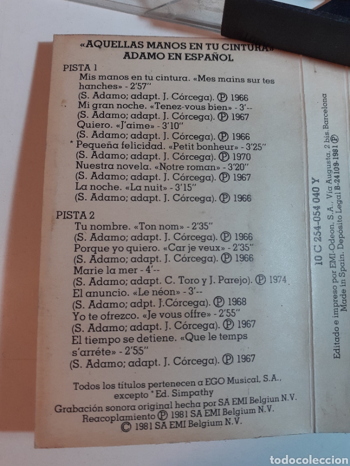 Casetes antiguos: Adamo en espa&ntilde;ol, 24 canciones, 1981 - Foto 3