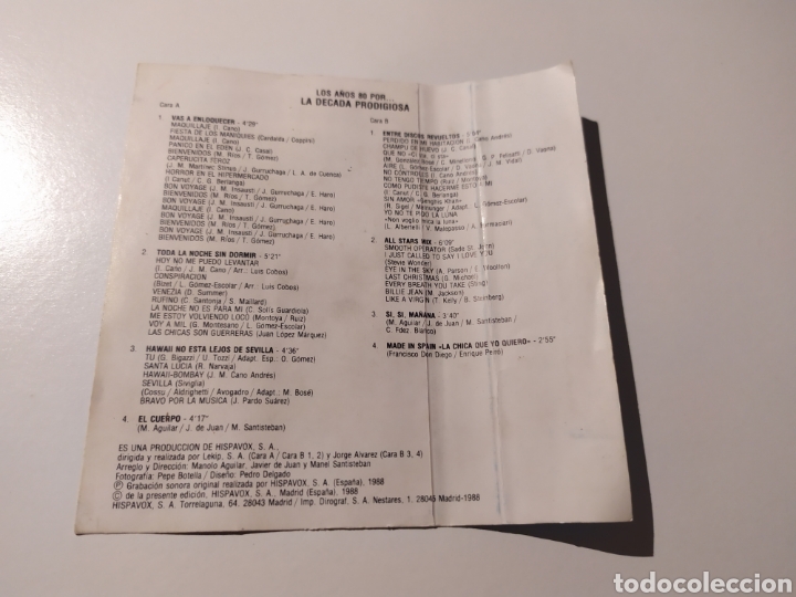 Casetes antiguos: LA D&Eacute;CADA PRODIGIOSA. LOS A&Ntilde;OS 80. HISPAVOX 1988. - Foto 3