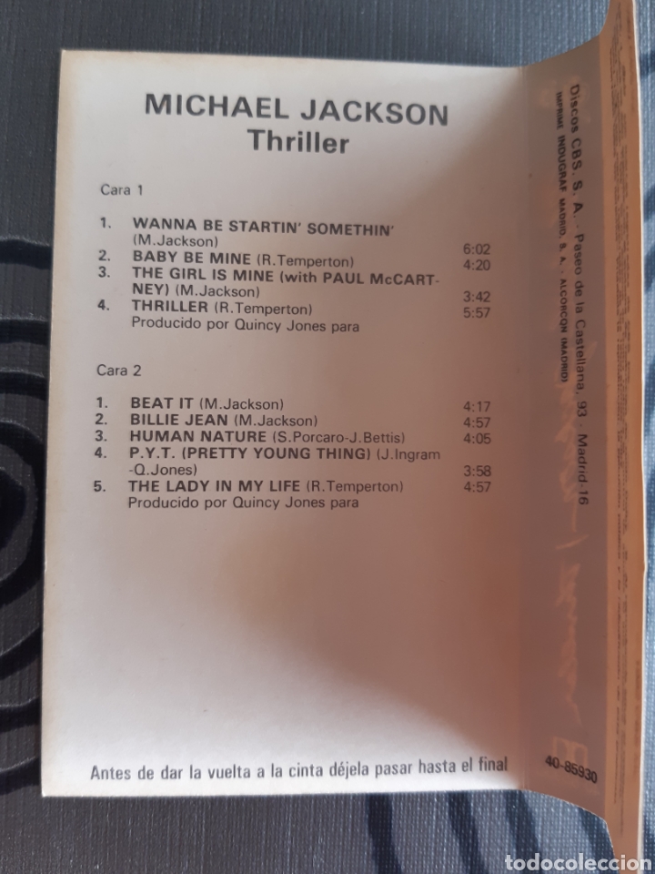 Casetes antiguos: Michael Jackson. Thriller. CBS. 1982 - Foto 7