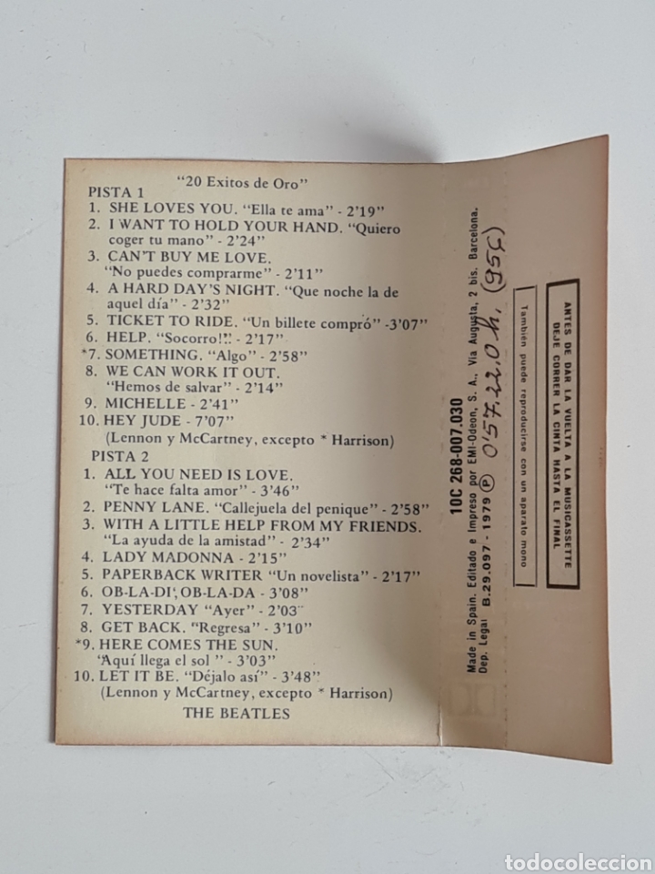 Casetes antiguos: Cassette The Beatles 20 &Eacute;xitos de Oro - Versiones Originales - Foto 24