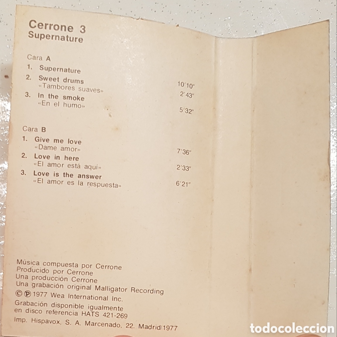 Casetes antiguos: CERRONE 3 - SUPERNATURE CASETE - Foto 3