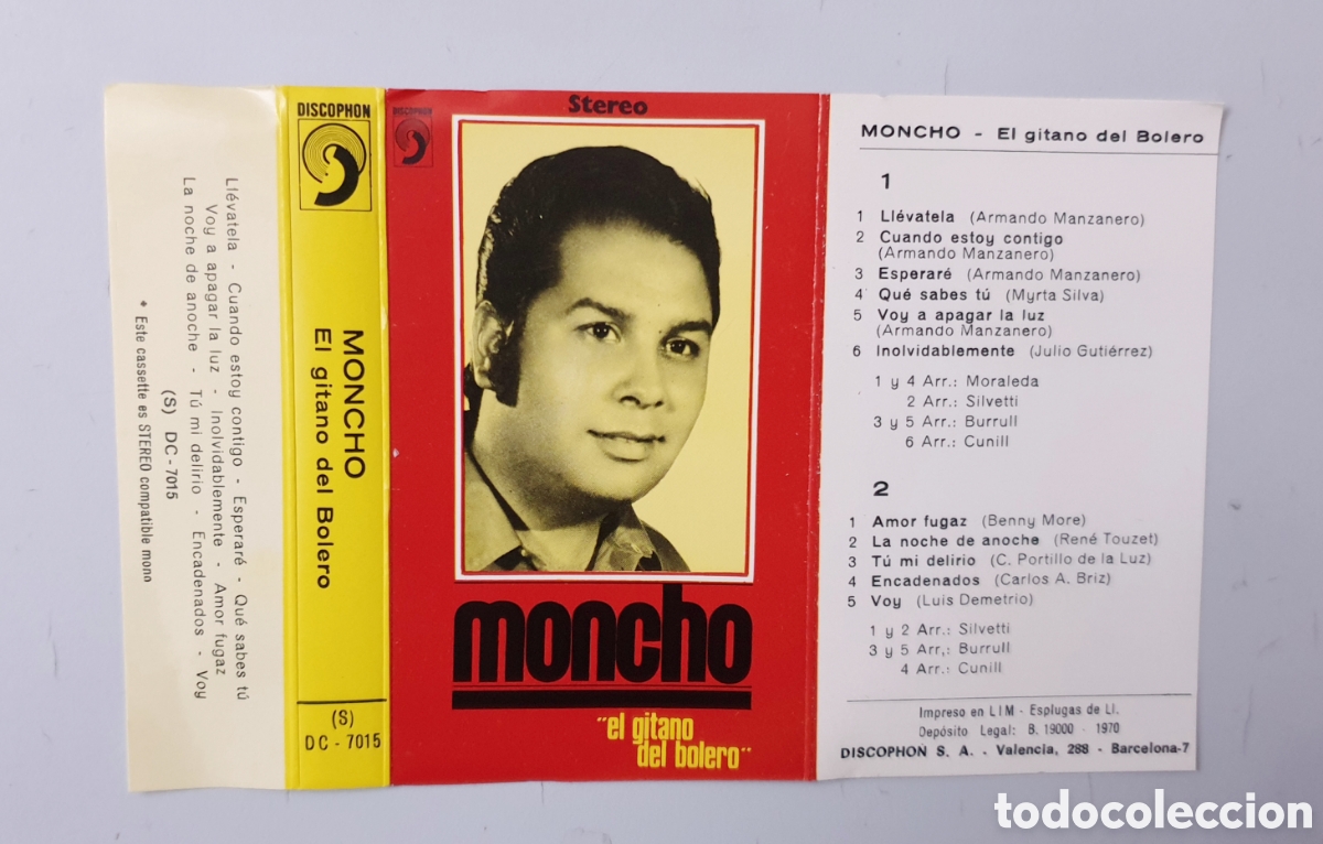 Casetes antiguos: CASSETTE MONCHO EL GITANO DEL BOLERO (Espa&ntilde;a - Discophon - 1970) - Foto 6