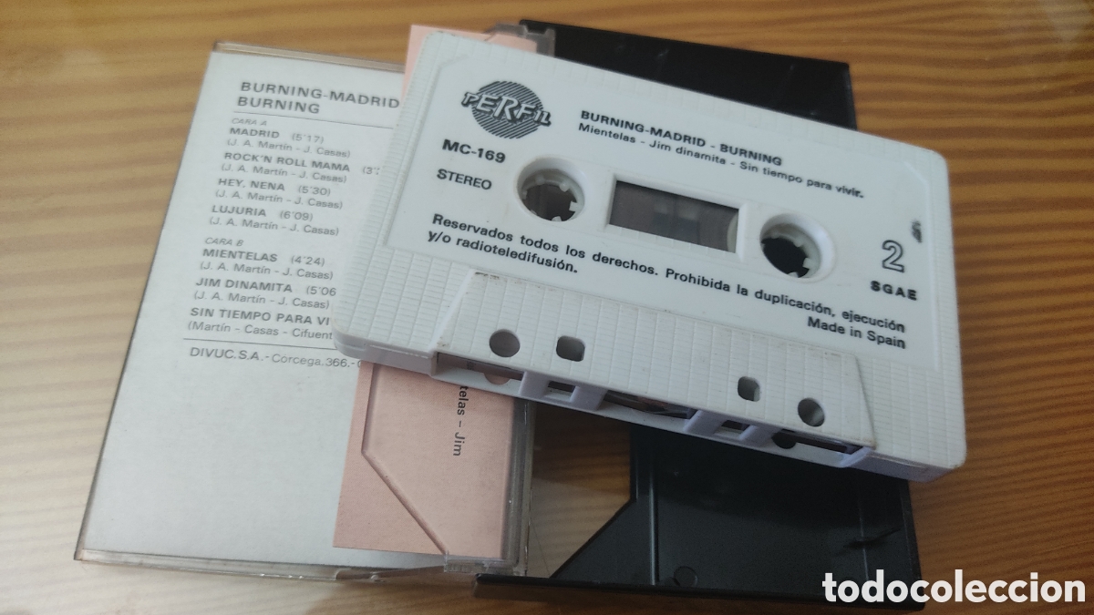 Casetes antiguos: Cinta de cassette de Burning ,&rdquo; Madrid &rdquo; ,edici&oacute;n de 1985 - Foto 4