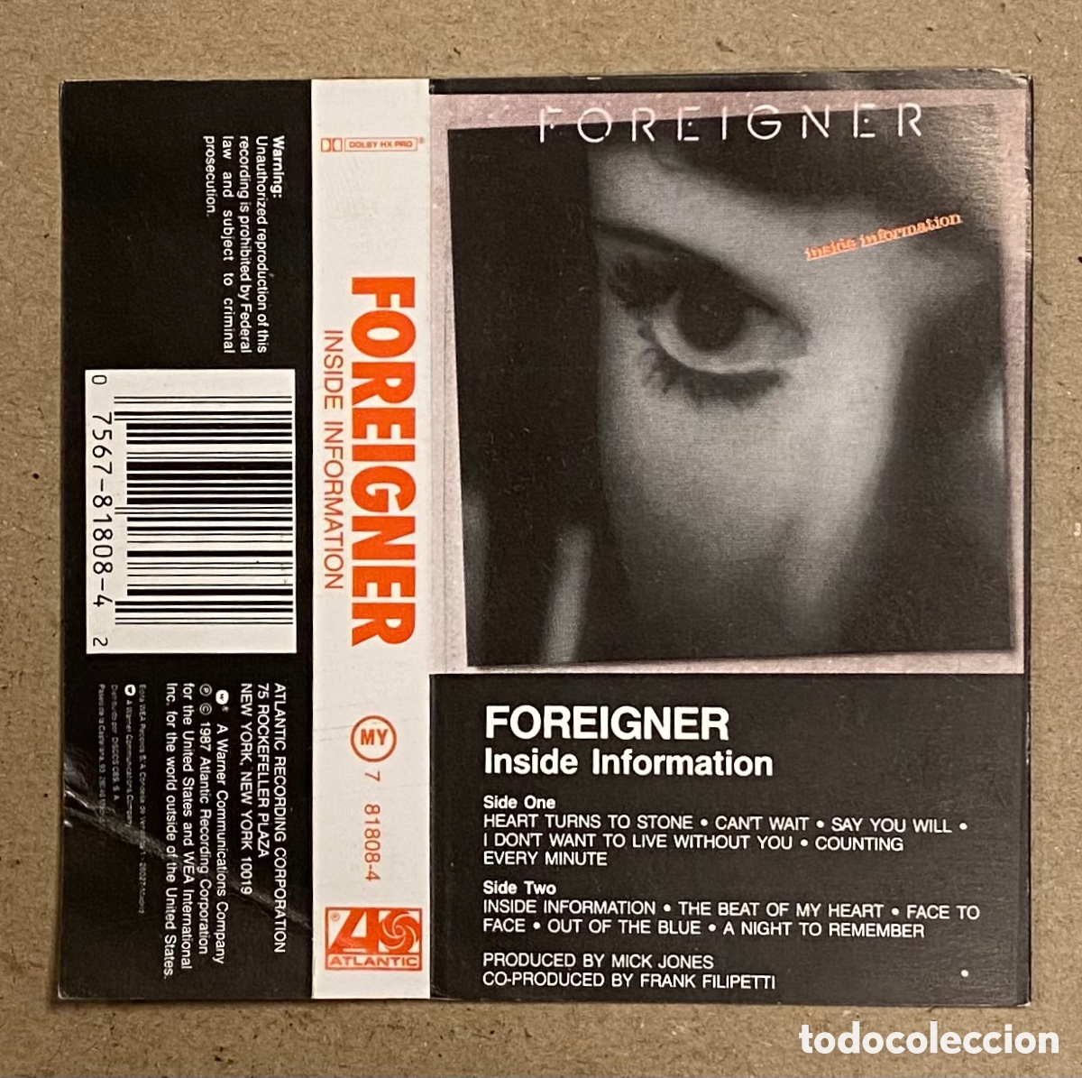 Casetes antiguos: FOREIGNER &ldquo;INSIDE INFORMATION&rdquo; (1987). CAR&Aacute;TULA DE CASETE ORIGINAL. - Foto 1