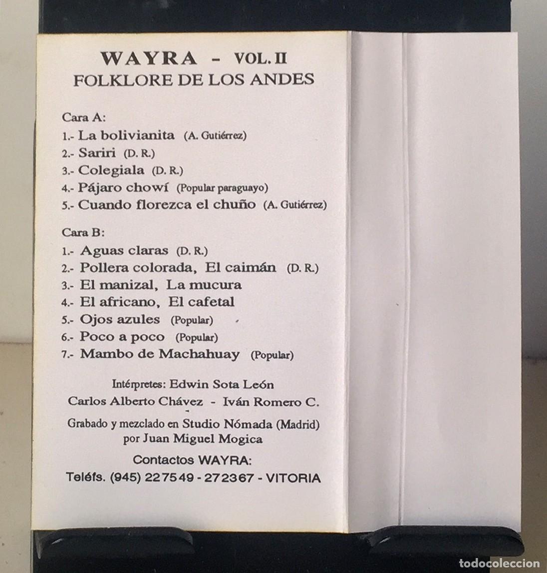 Casetes antiguos: Wayra Vol II - Folklore de Los Andes - Cassette - Foto 3