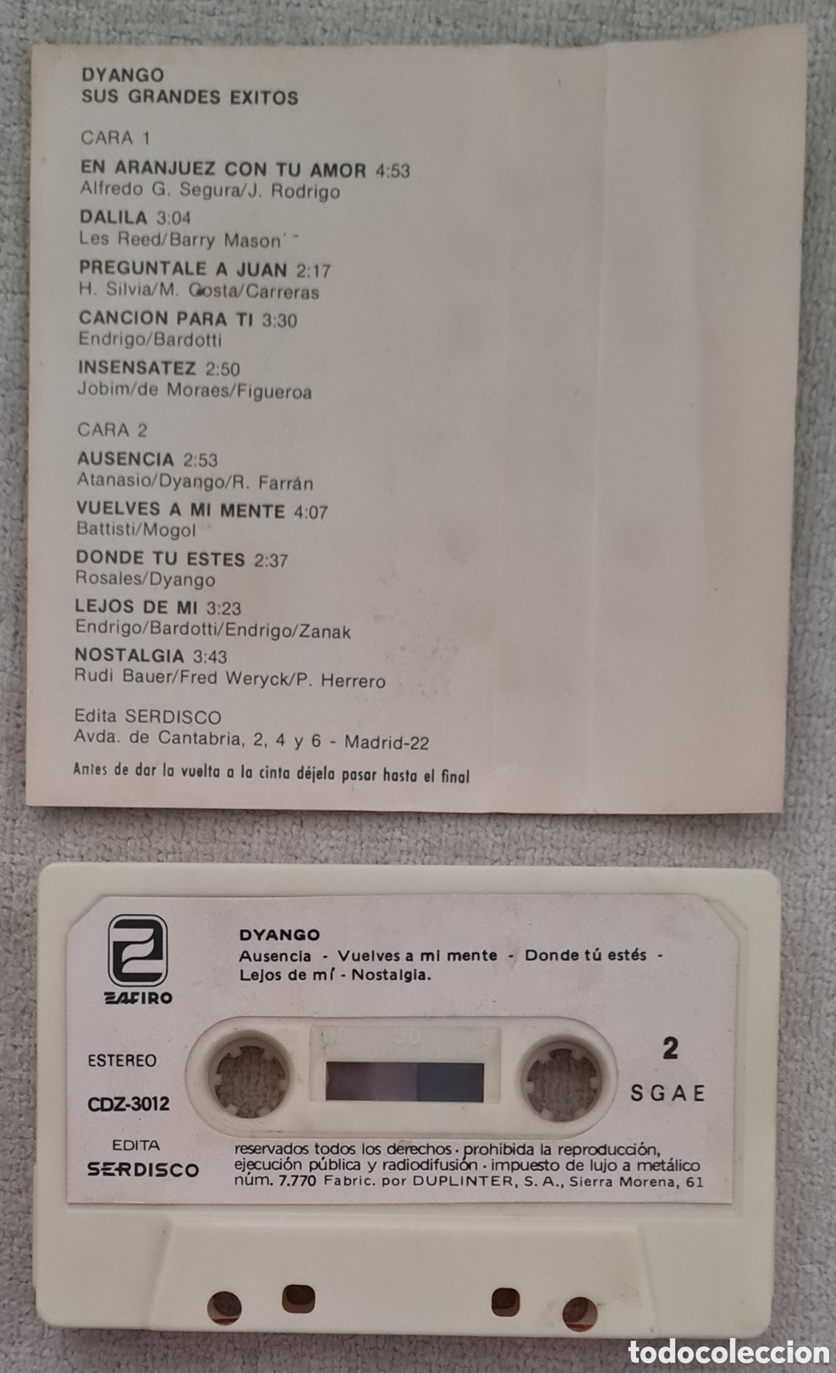 Casetes antiguos: CASETE - DYANGO - SUS GRANDES EXITOS - 1981 - Foto 3