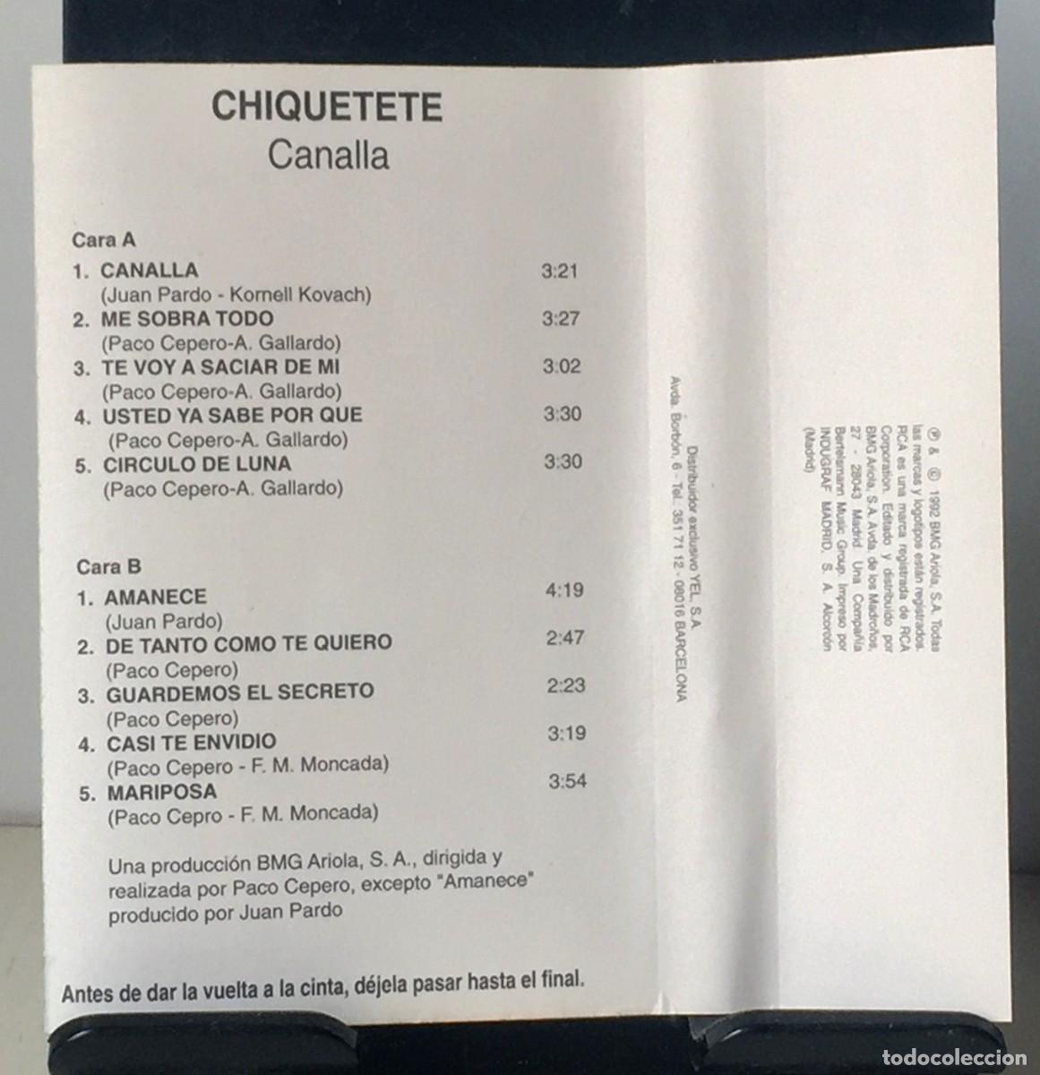 Casetes antiguos: Chiquetete - Canalla - Cassette - Foto 4