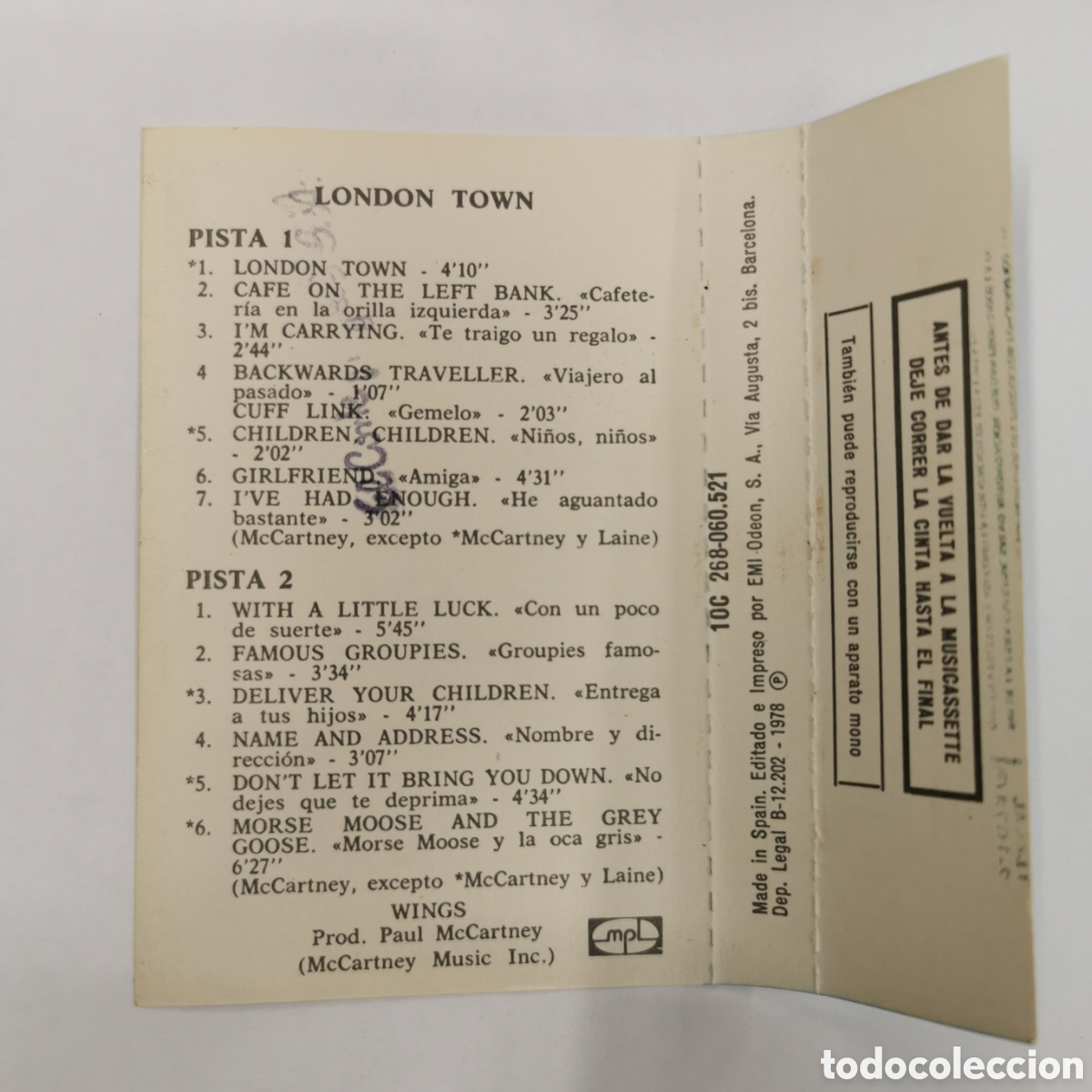 Casetes antiguos: Wings London town Paul Mccartney - Foto 3