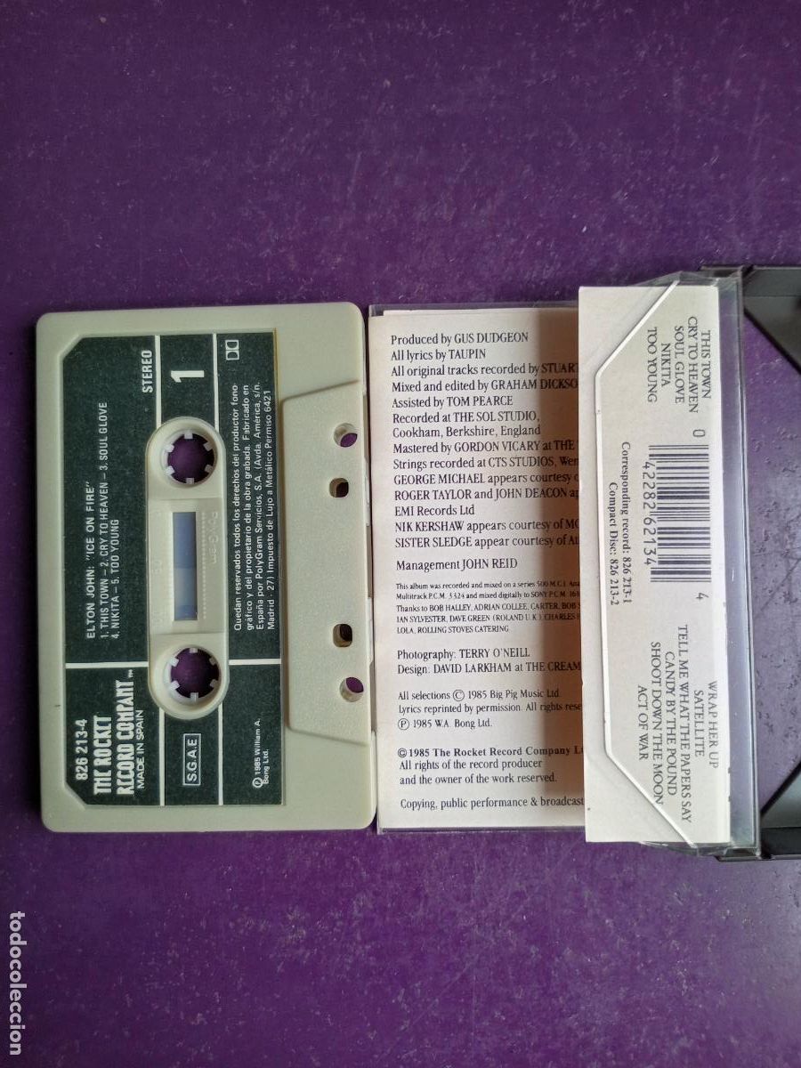 Casetes antiguos: ELTON JOHN - CASETE ROCKET RECORD 1985 - ICE ON FIRE - Foto 2