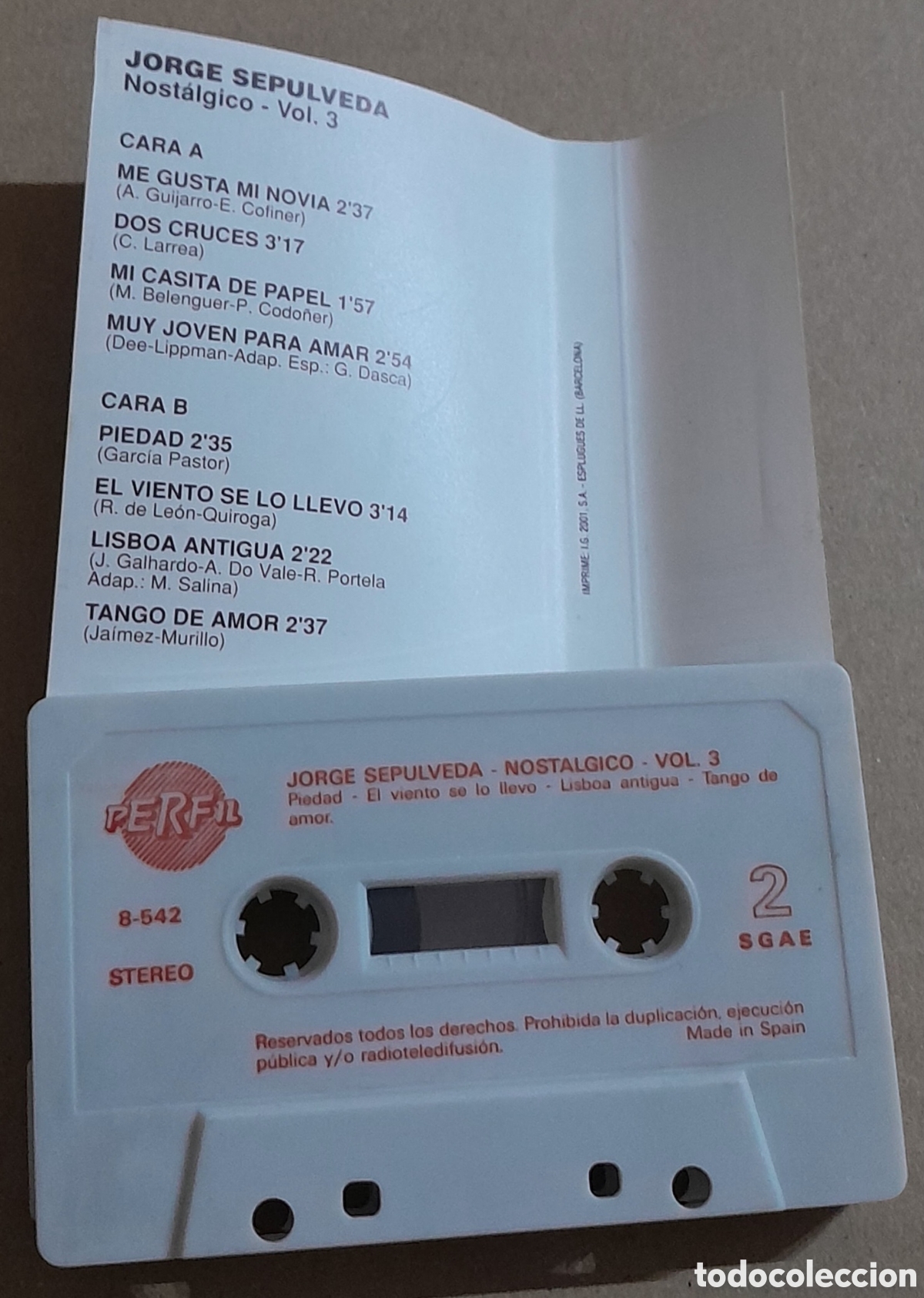 Casetes antiguos: JORGE SEPULVEDA - NOSTALGICO VOL. 3 - Foto 2