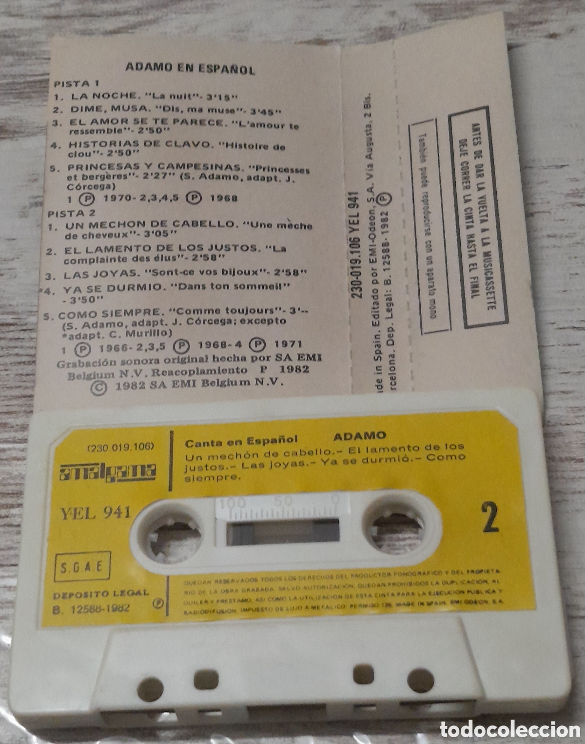 Casetes antiguos: ADAMO - CANTA EN ESPA&Ntilde;OL - AMALGAMA 1982 - Foto 2