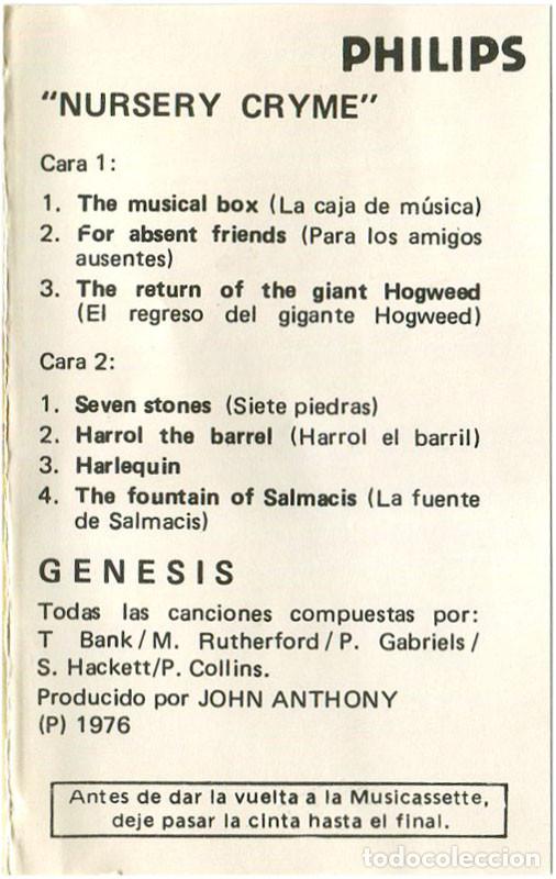 Casetes antiguos: Genesis - Nursery Cryme - Cassette Spain 1976 - - Foto 4