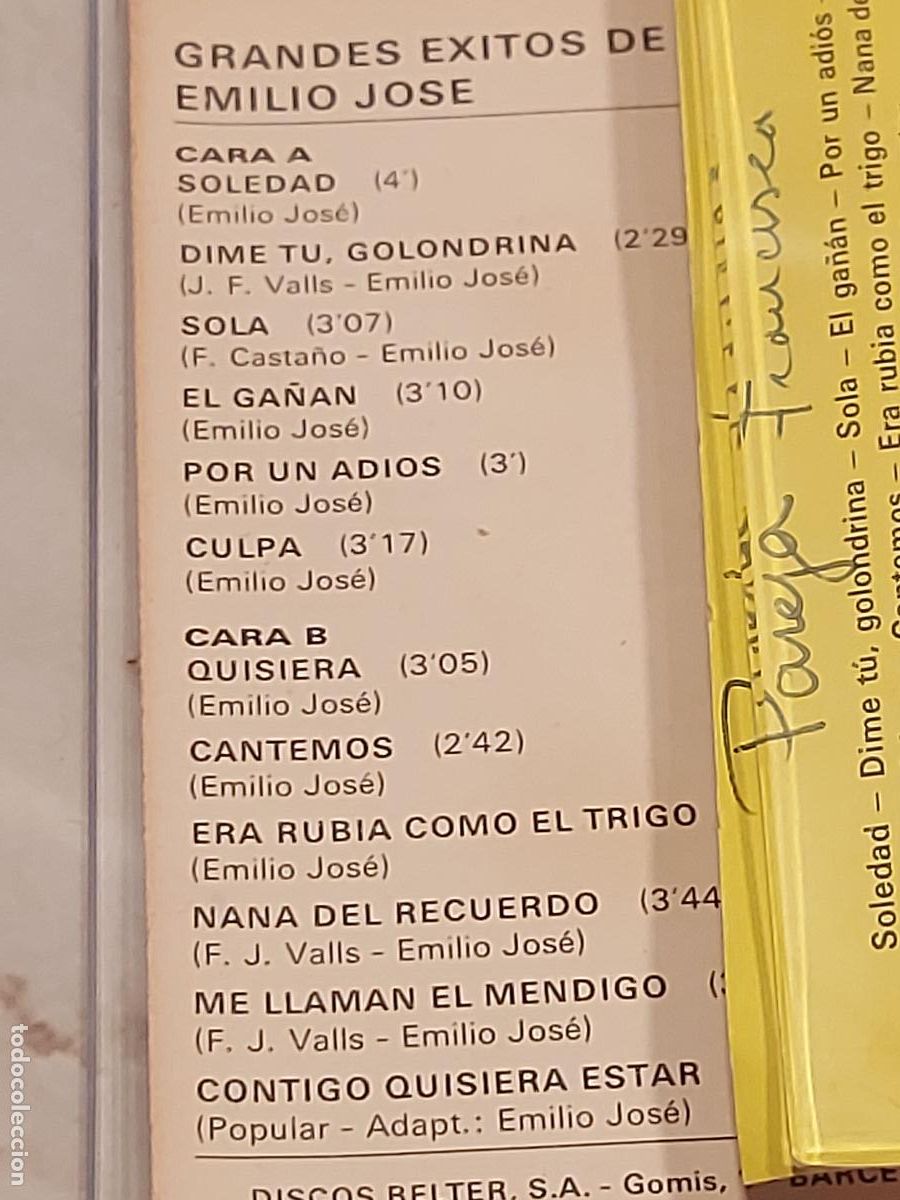 Casetes antiguos: EMILIO JOS&Eacute; / GRANDES &Eacute;XITOS / MC-BELTER-1976 / DE LUJO. - Foto 4
