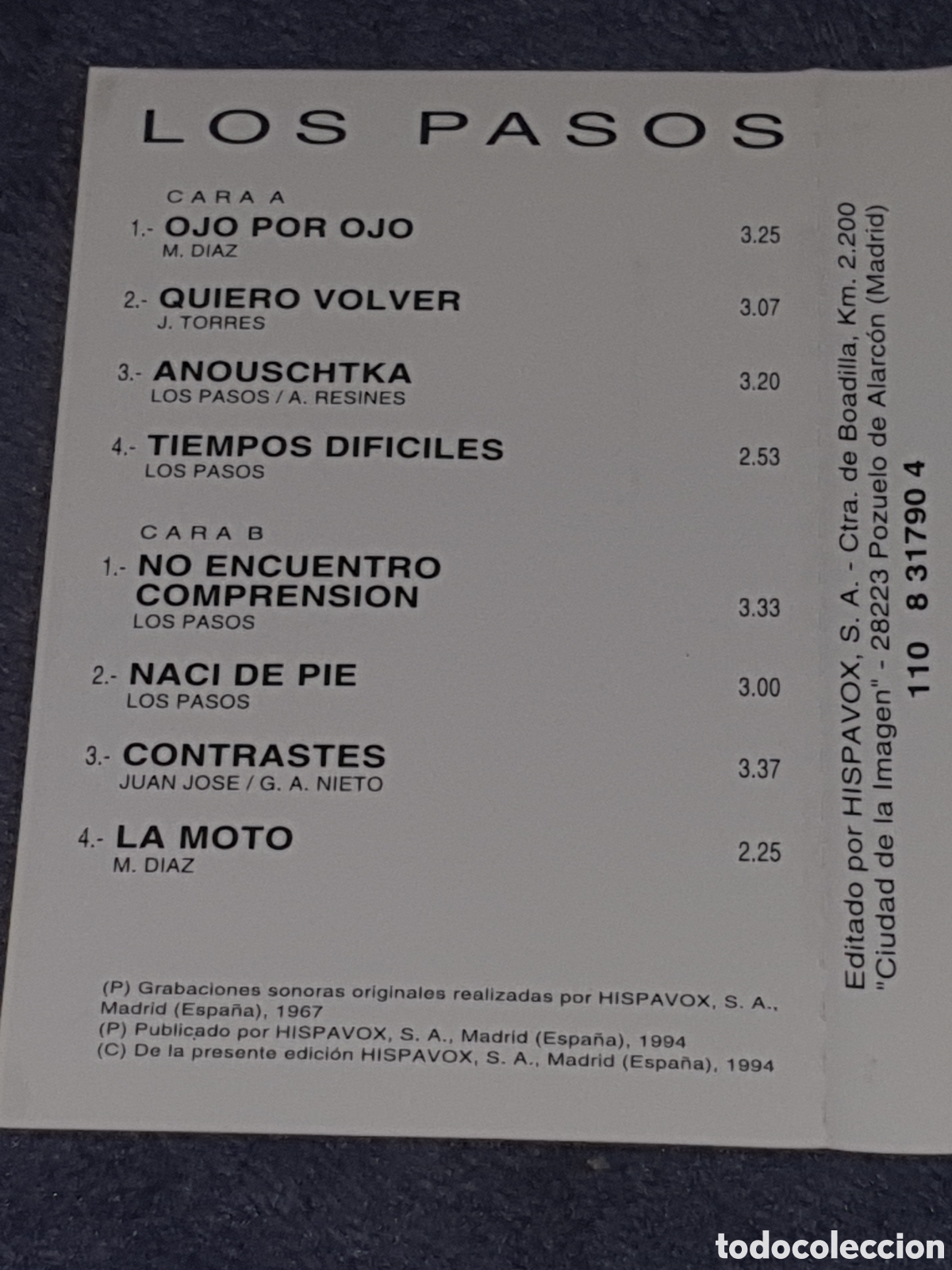 Casetes antiguos: CT-11. Los Pasos - Los Pasos, 1994, De 2&ordf; Mano. - Foto 2