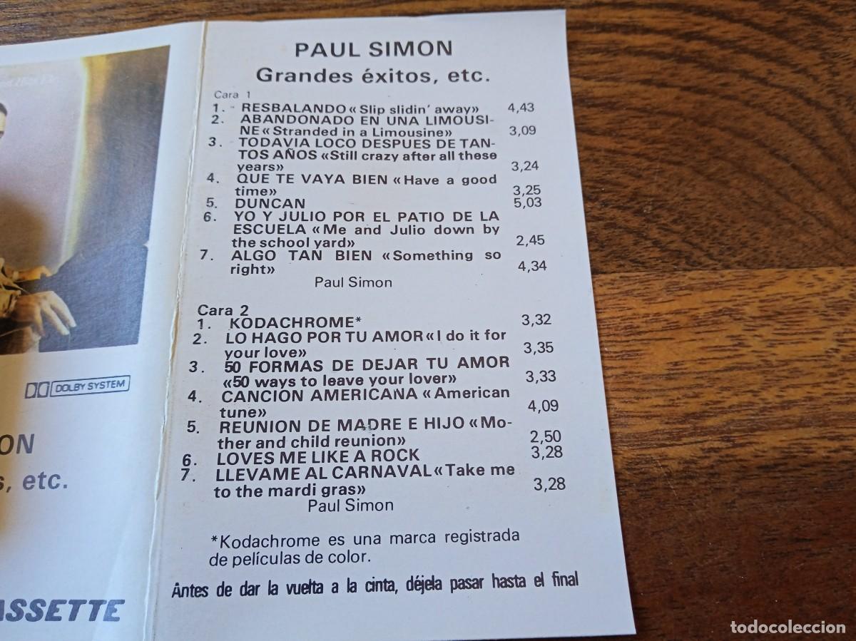 Casetes antiguos: Paul Simon - Grandes Exitos - Casetes Original CBS 1977 - Foto 3