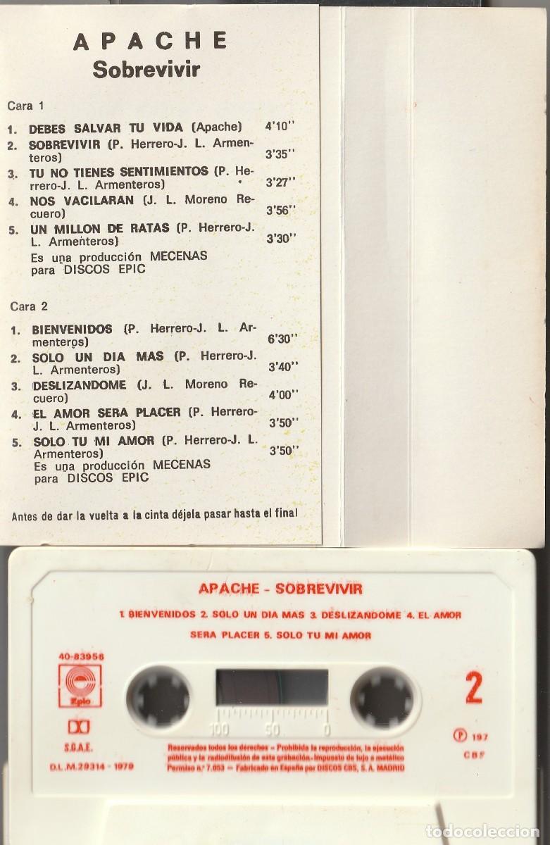 Casetes antiguos: APACHE - SOBREVIVIR (CASSETTE EPIC 1979) - Foto 2