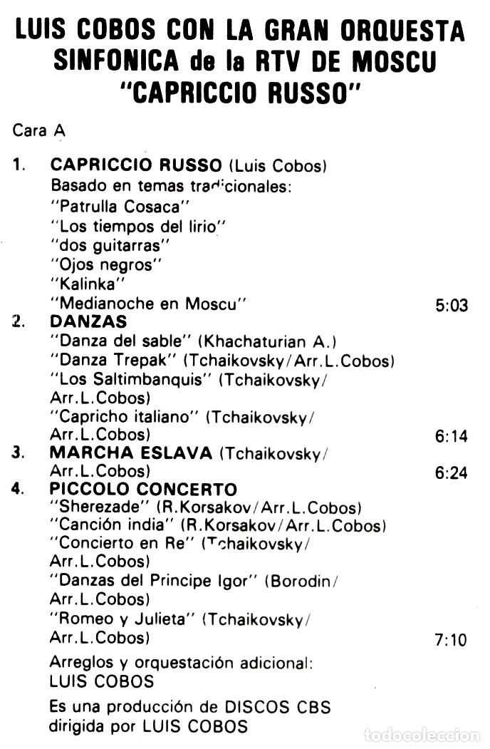 Casetes antiguos: �R5829 - [CINTA CASETE]. LUIS COBOS. CAPRICCIO RUSSO. - Foto 2