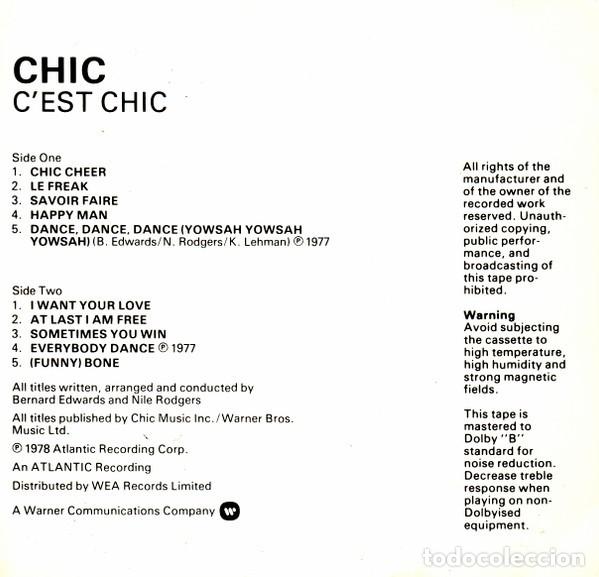 Casetes antiguos: Chic - Cest Chic (Cass, Album) Label:Atlantic Cat#: K 450565 - Foto 2