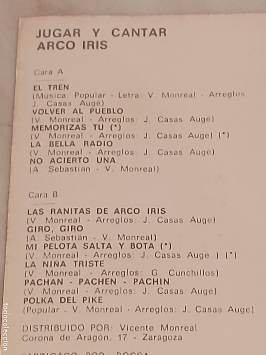 Casetes antiguos: ARCO IRIS / JUGAR Y CANTAR / MC-ARCO IRIS-1982 / DE LUJO. - Foto 4