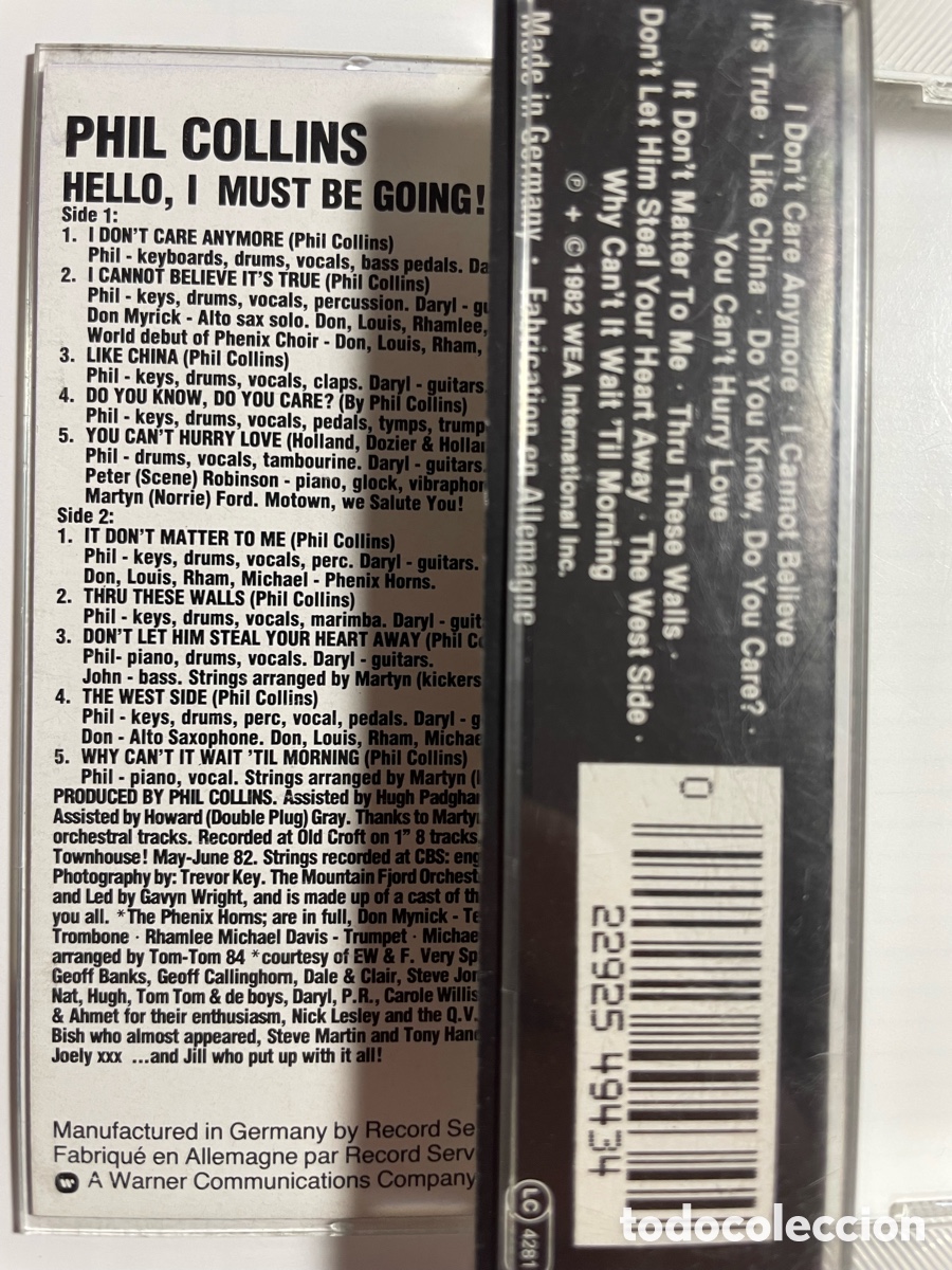 Casetes antiguos: Cassette Phil Collins Hello, I Must Be Going - Foto 3