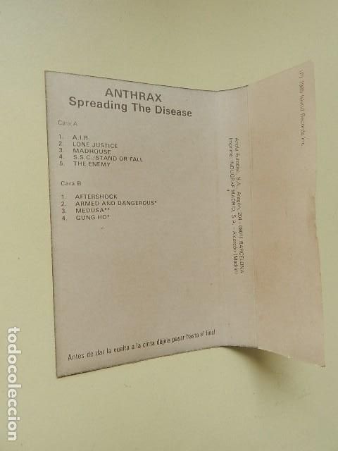 Casetes antiguos: Car&aacute;tula Anthrax Spreading the Disease a&ntilde;o 1985 - Foto 3