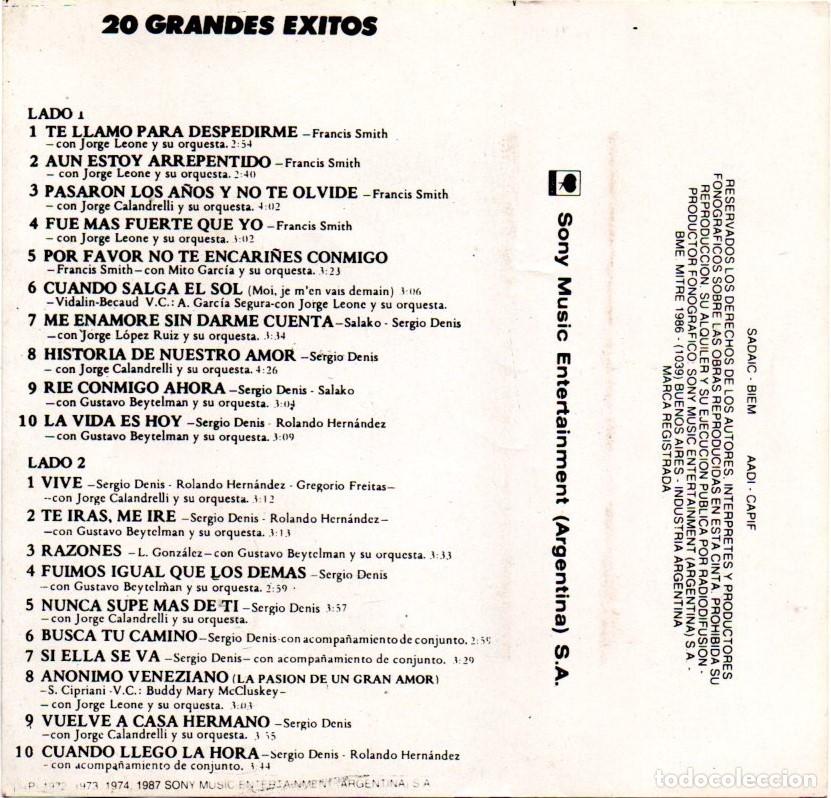 Casetes antiguos: Sergio Denis 20 Grandes Exitos Cassette Argentina - Foto 2