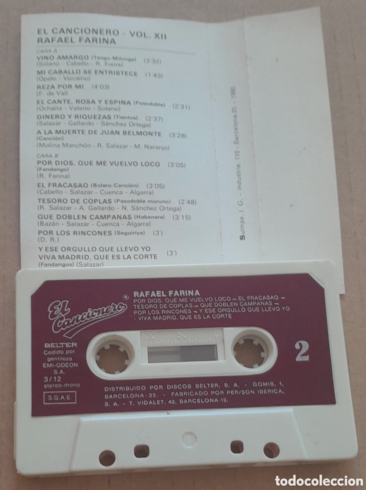 Casetes antiguos: RAFAEL FARINA - EL CANCIONERO 12 - Foto 2