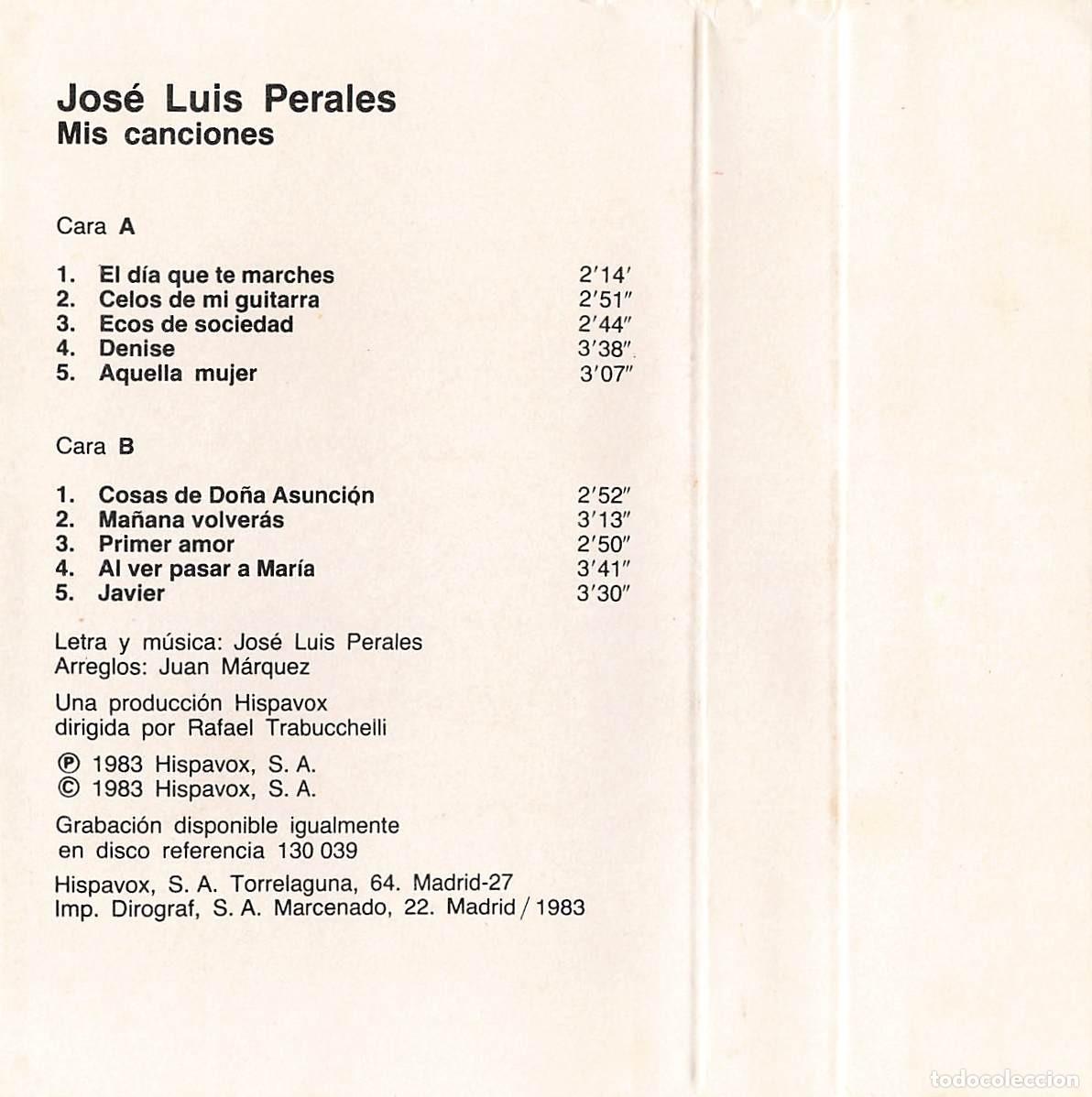 Casetes antiguos: Jos&eacute; Luis Perales - Mis Canciones (Cassette) - Foto 5