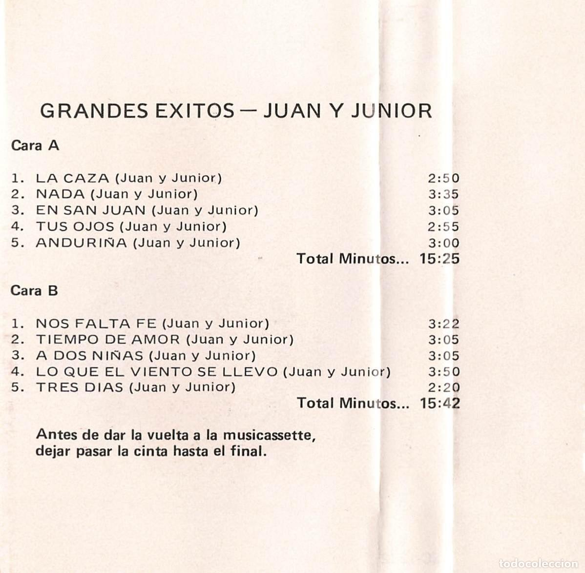Casetes antiguos: Juan y Junior - Grandes &Eacute;xitos (Cassette) - Foto 3